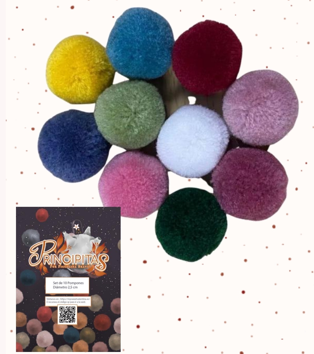 Conjunto de 10 pompons coloridos de 2,5 cm com embalagem