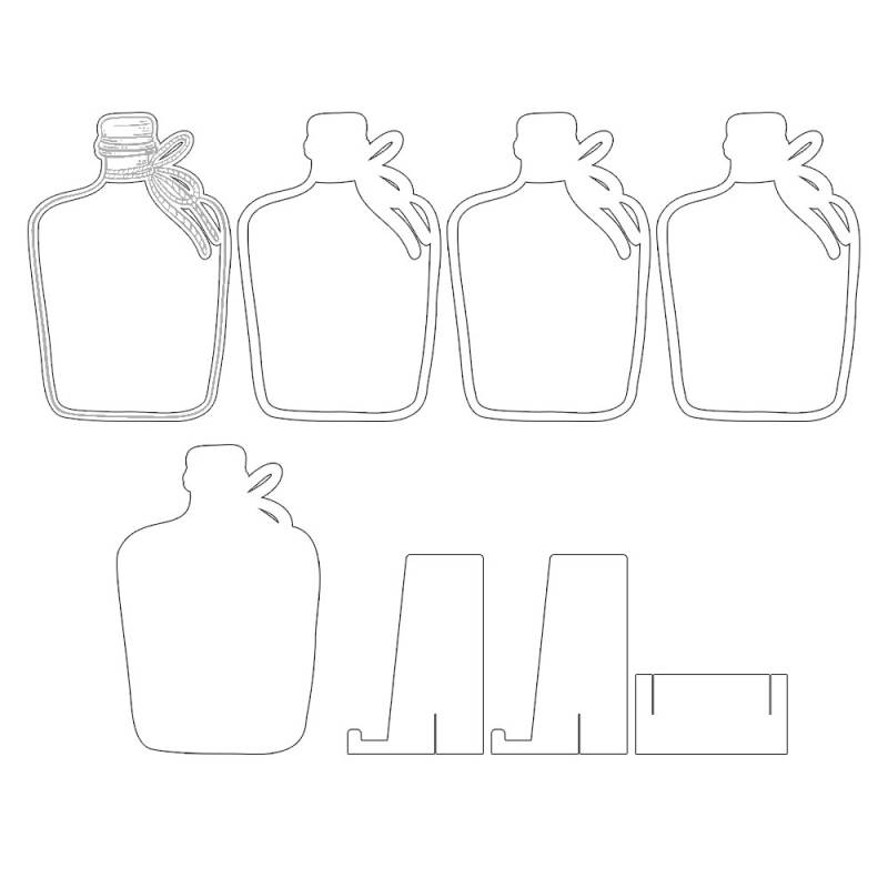 Conjunto de moldes para garrafas em linhas a preto e branco