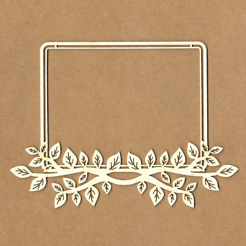 Moldura quadrada branca com decoração de folhas sobre fundo castanho