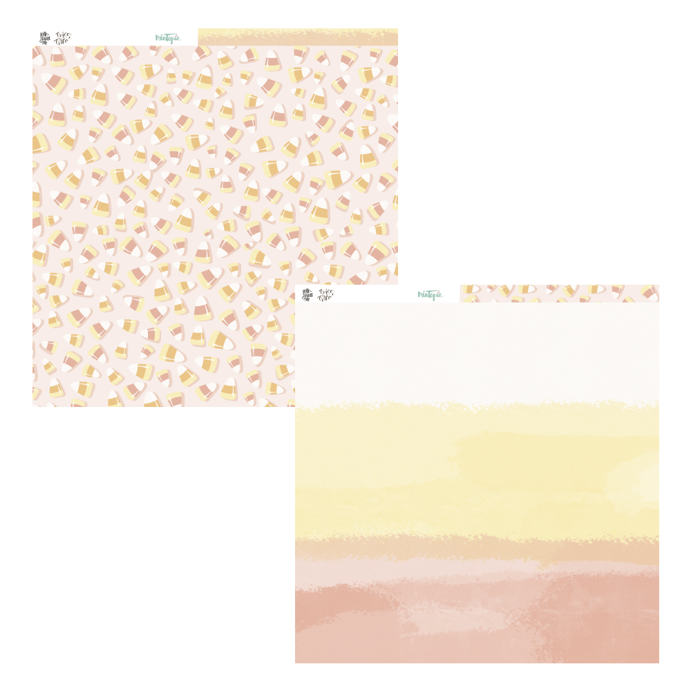 Folhas de scrapbook com padrões geométricos e listras em tons pastel