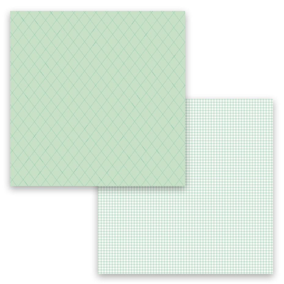 Duas folhas de papel quadradas com padrões de grade em verde e branco