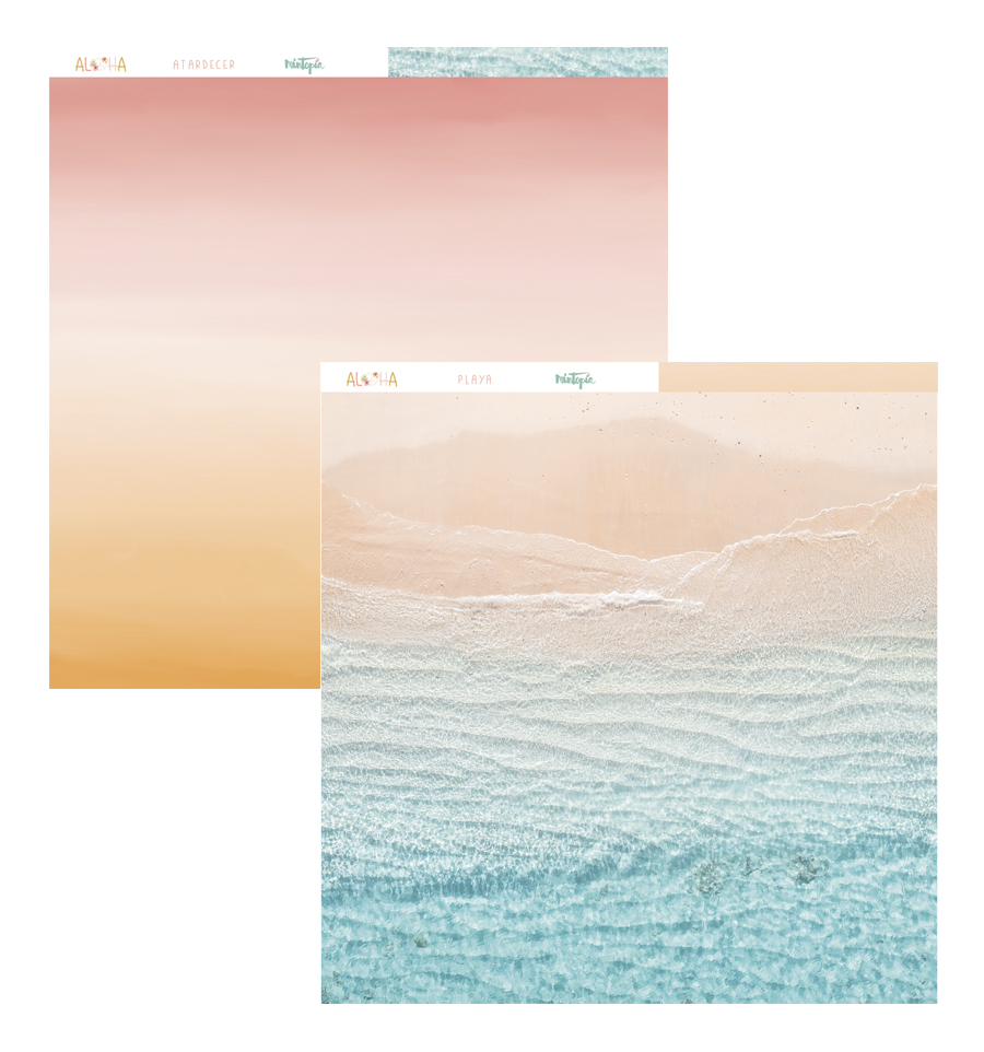 Folhas de papel com padrões em degradê e textura de areia e água