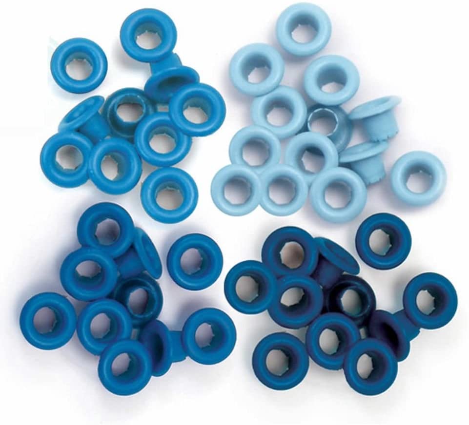 Conjunto de ilhós plásticos em quatro tons de azul variados