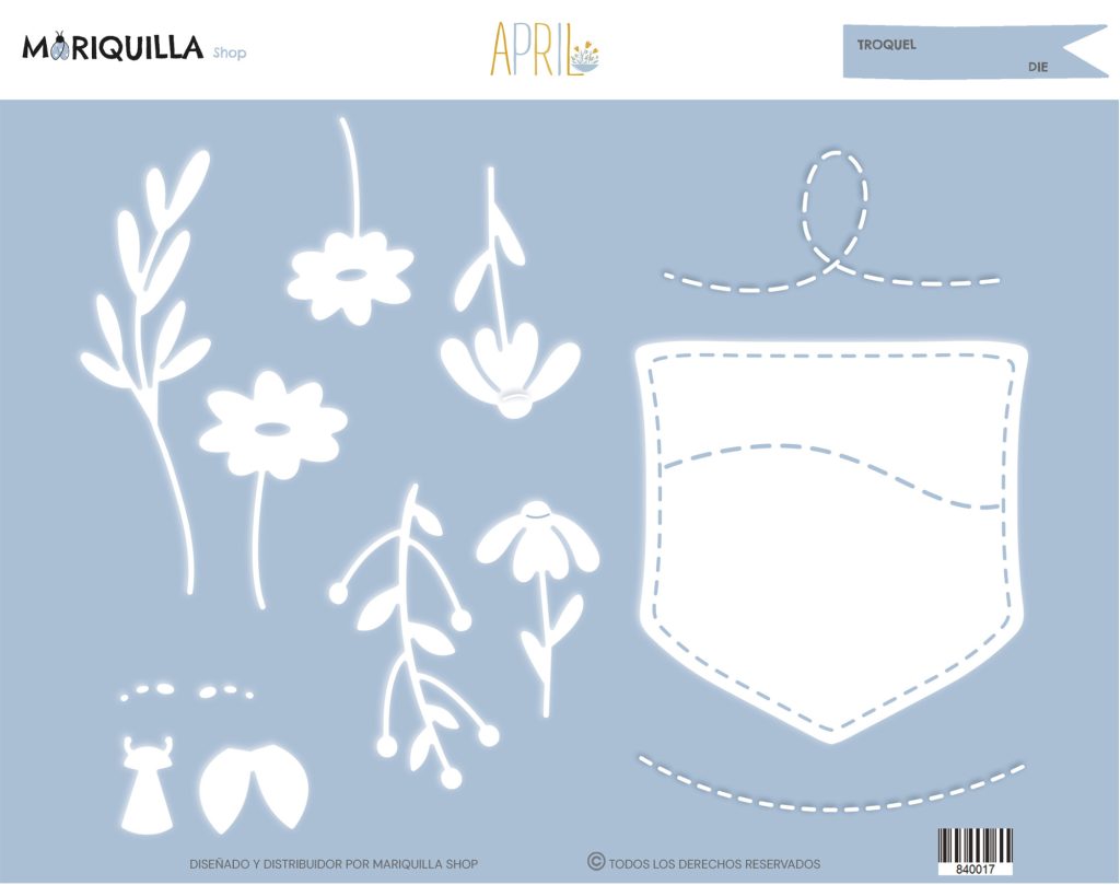 Ilustrações para recorte com flores e bolso em fundo azul claro