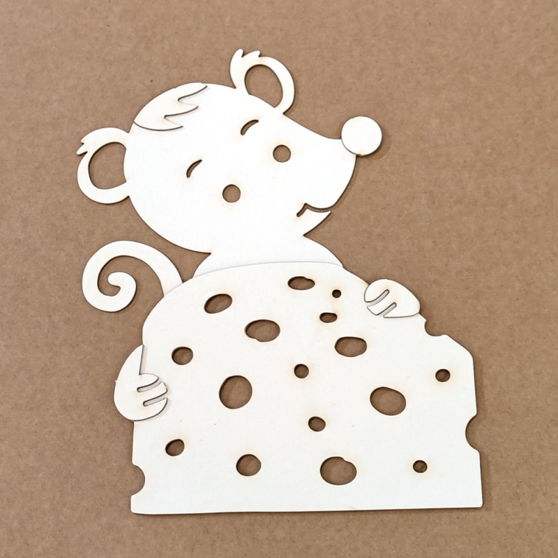 Figura decorativa branca em forma de rato segurando queijo