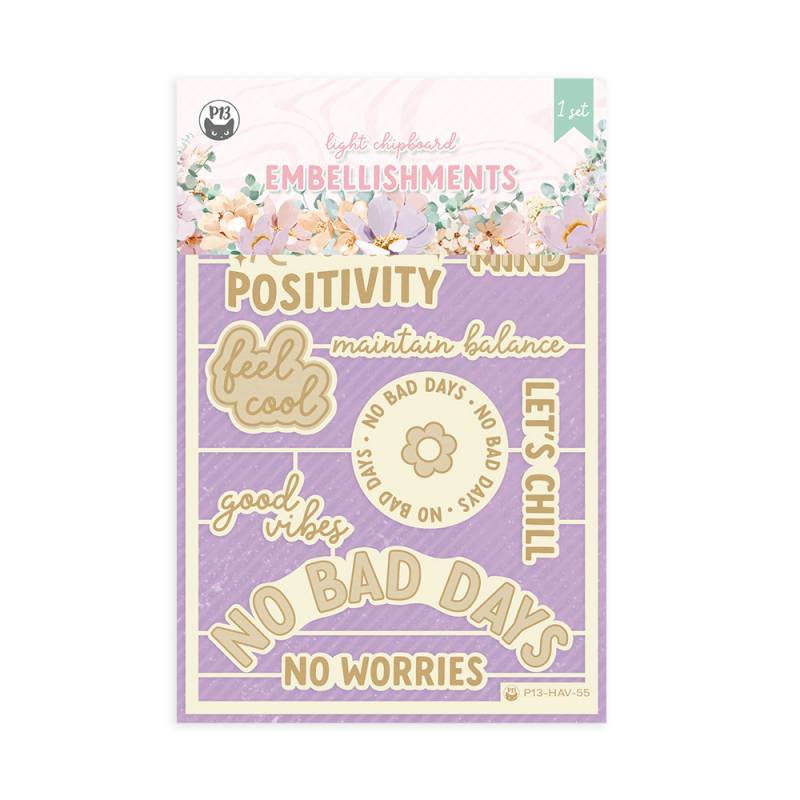 Conjunto de autocolantes decorativos com palavras motivacionais em tons lilás e bege