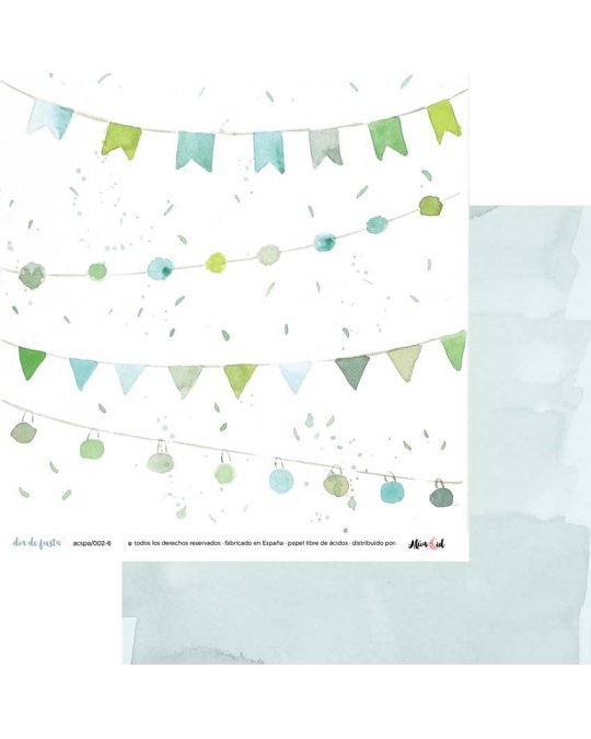 Papel decorativo com bandeirolas coloridas e luzes em fundo branco