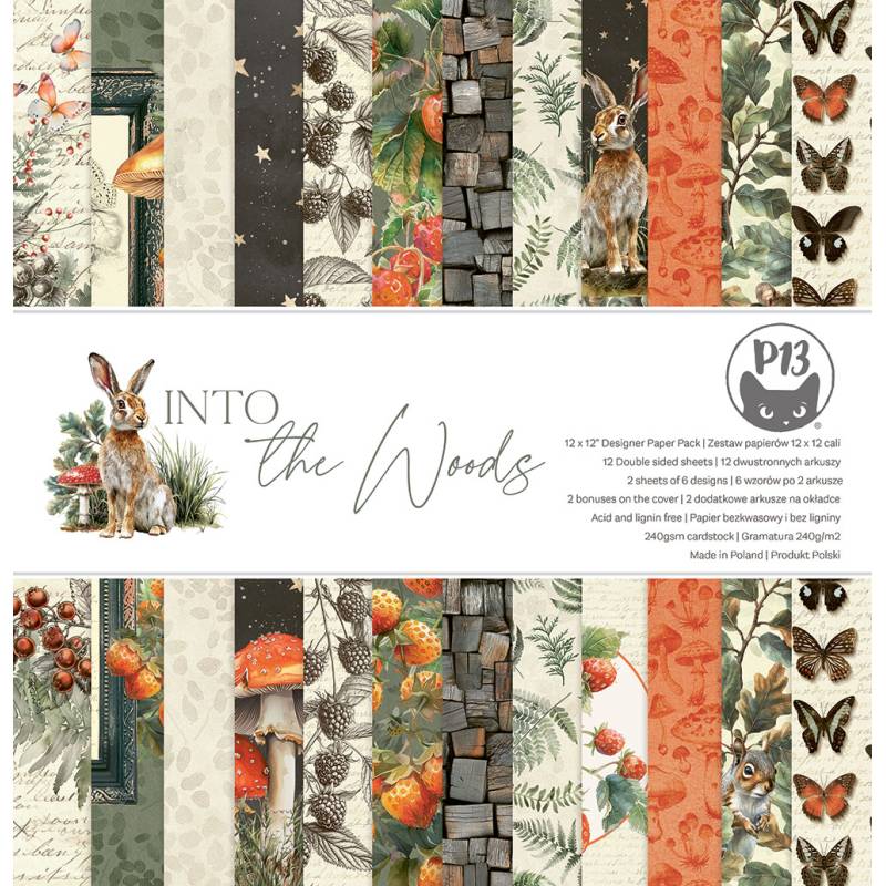 Papel decorativo para scrapbooking com padrões de floresta e natureza