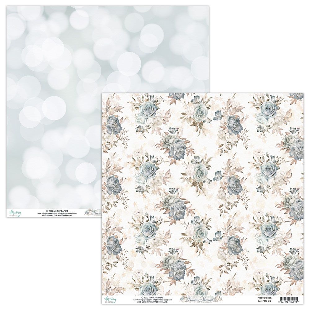 Folhas de papel decorativo para scrapbook com padrão de bolhas e flores.