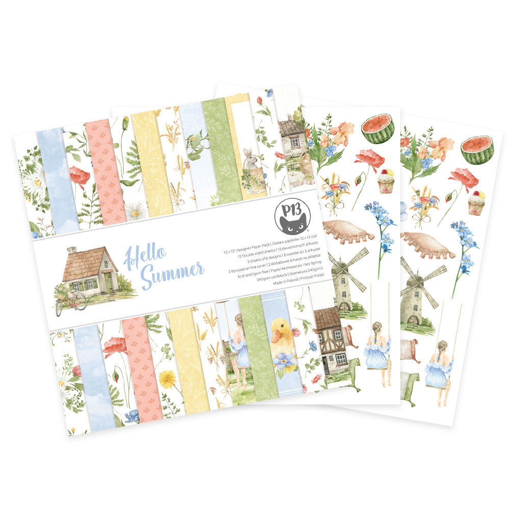 Conjunto de papeis decorativos para artesanato com padrões florais e imagens de verão