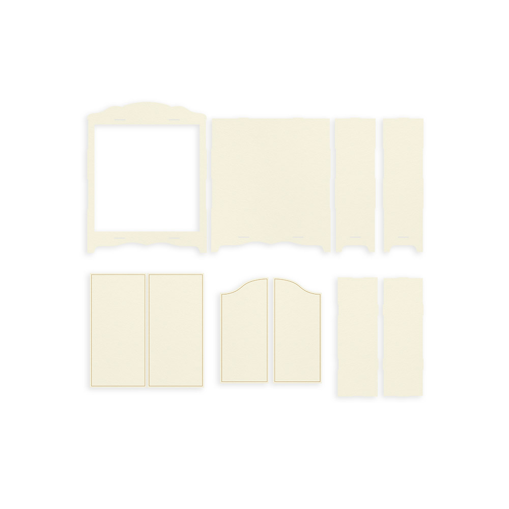 Conjunto de formas de papel creme decorativas e retangulares sobre fundo branco