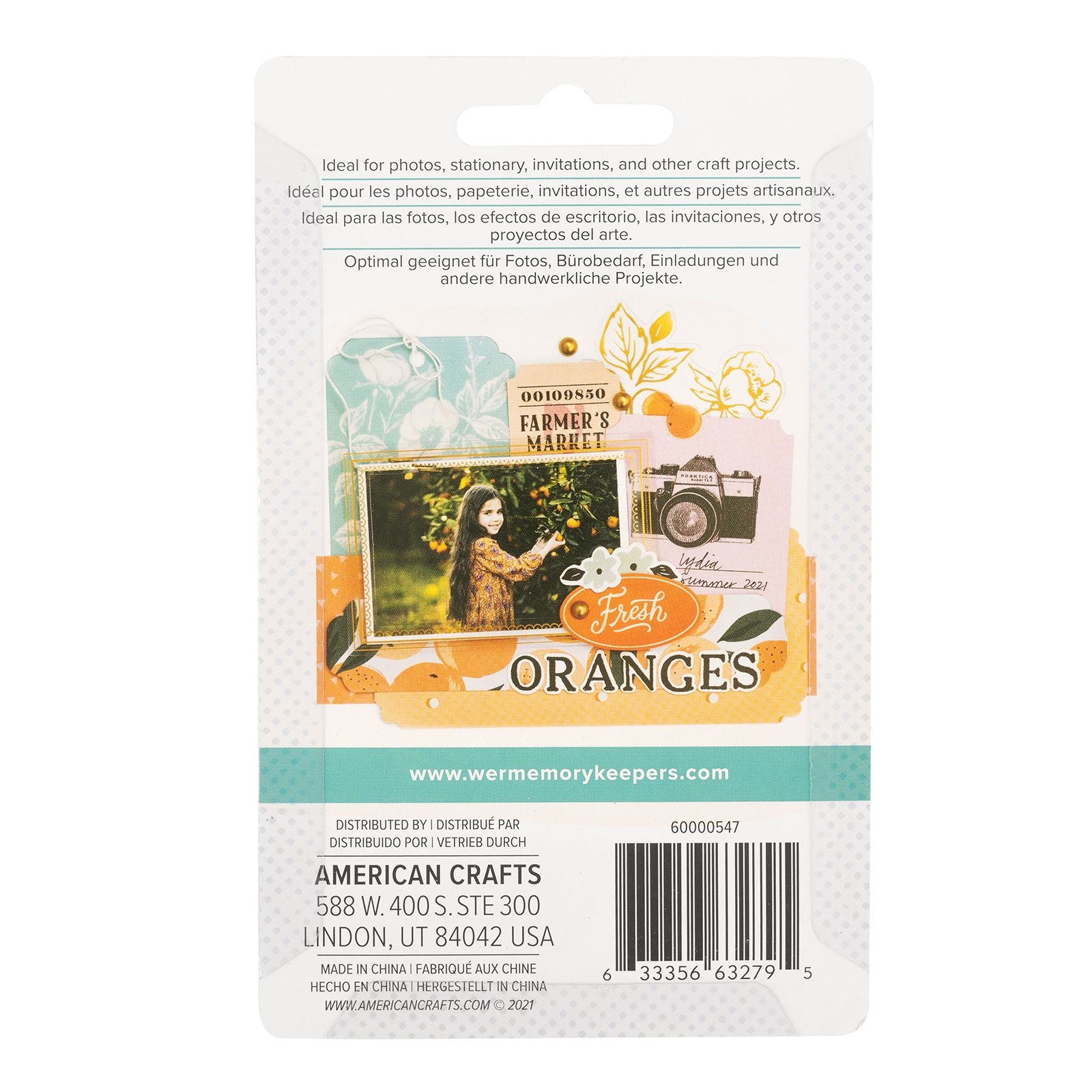 Embalagem decorativa com imagens vintage e texto Fresh ORANGES