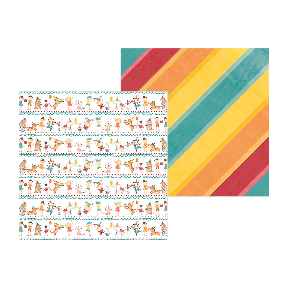 Folhas de papel decorativo com padrões lisos coloridos e animais caricaturados