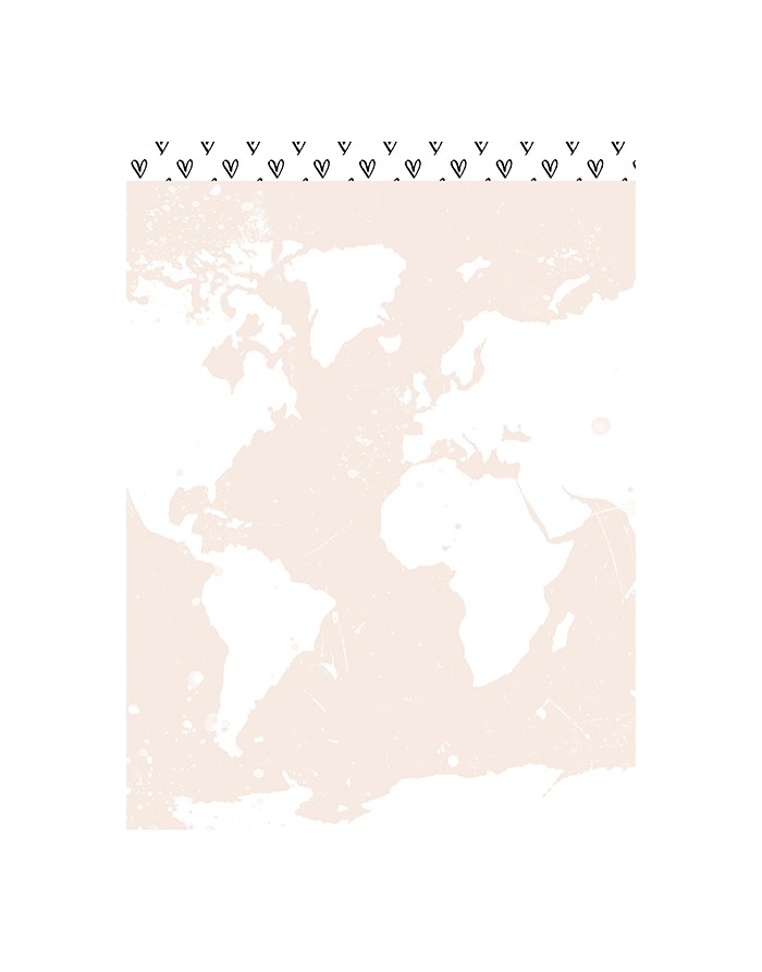 Mapa mundi com decoração de corações na parte superior