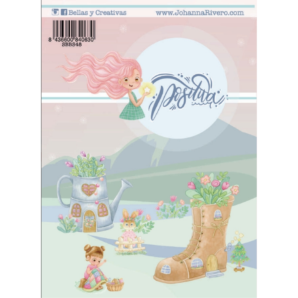 Ilustração infantil com bonecas, regador e bota-casa, texto Positux.