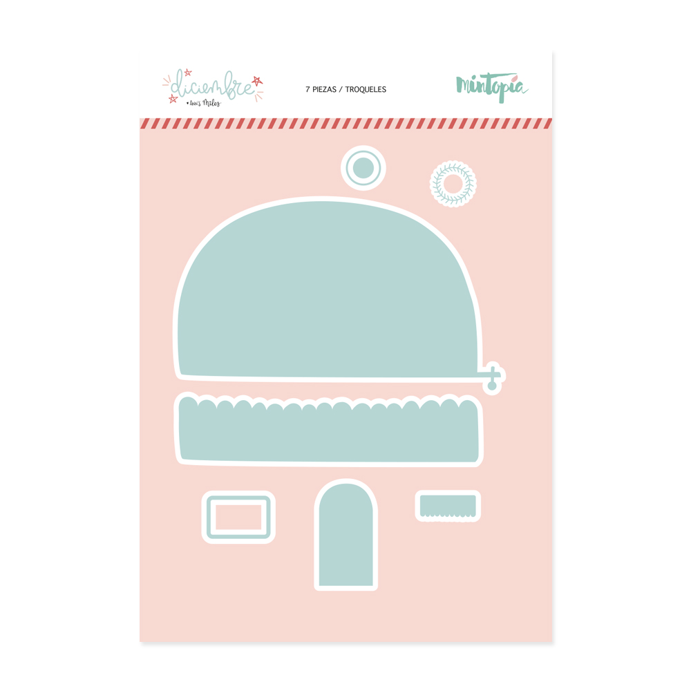 Conjunto de 7 peças recortadas para scrapbook em azul claro e branco em fundo rosa