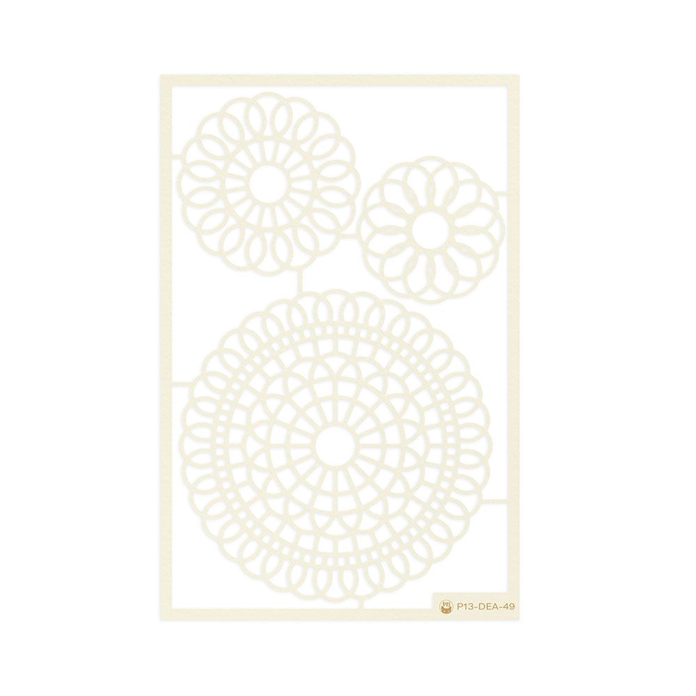 Stencil plástico com padrão de mandalas em bege claro