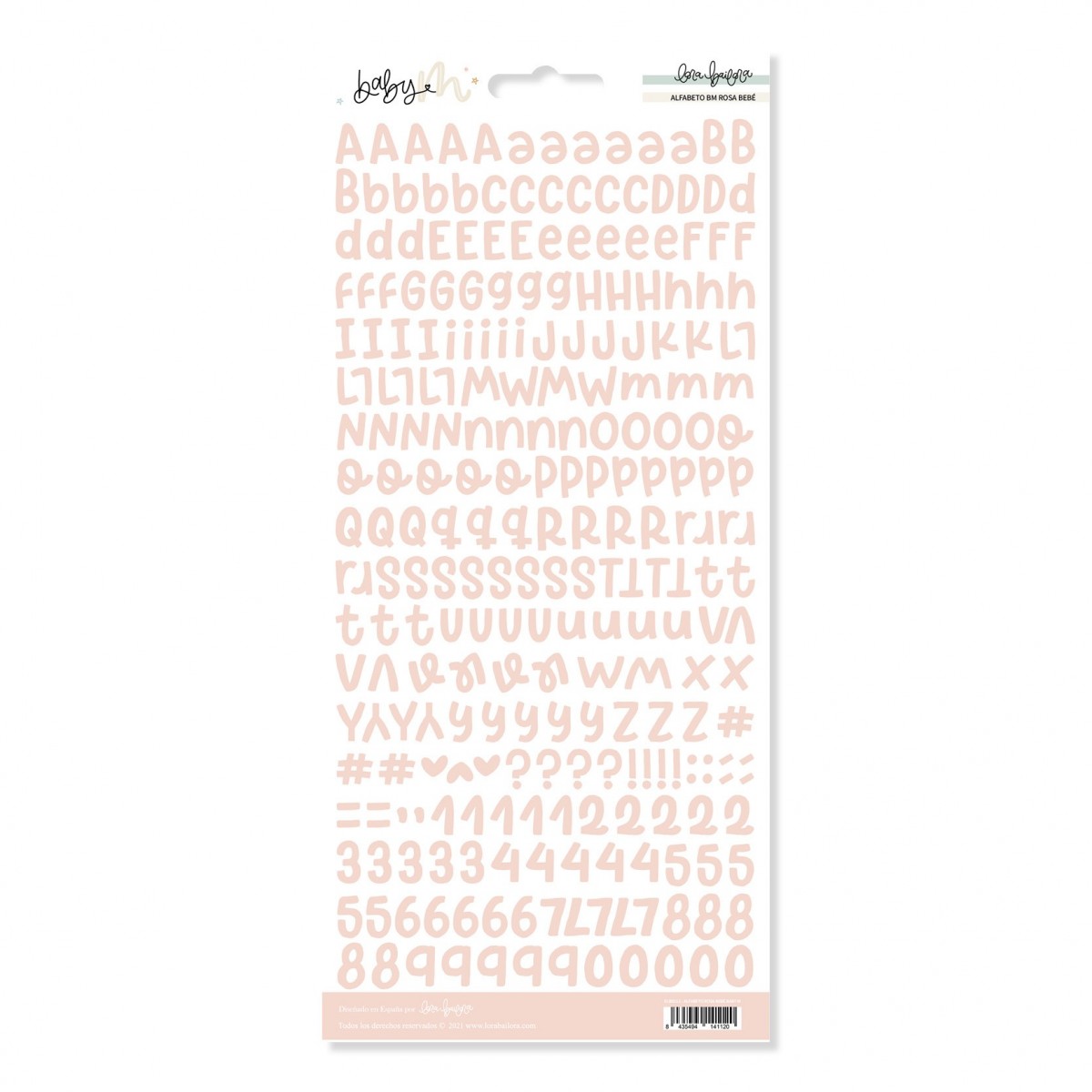 Conjunto de autocolantes de letras e números em tons de rosa claro e bege