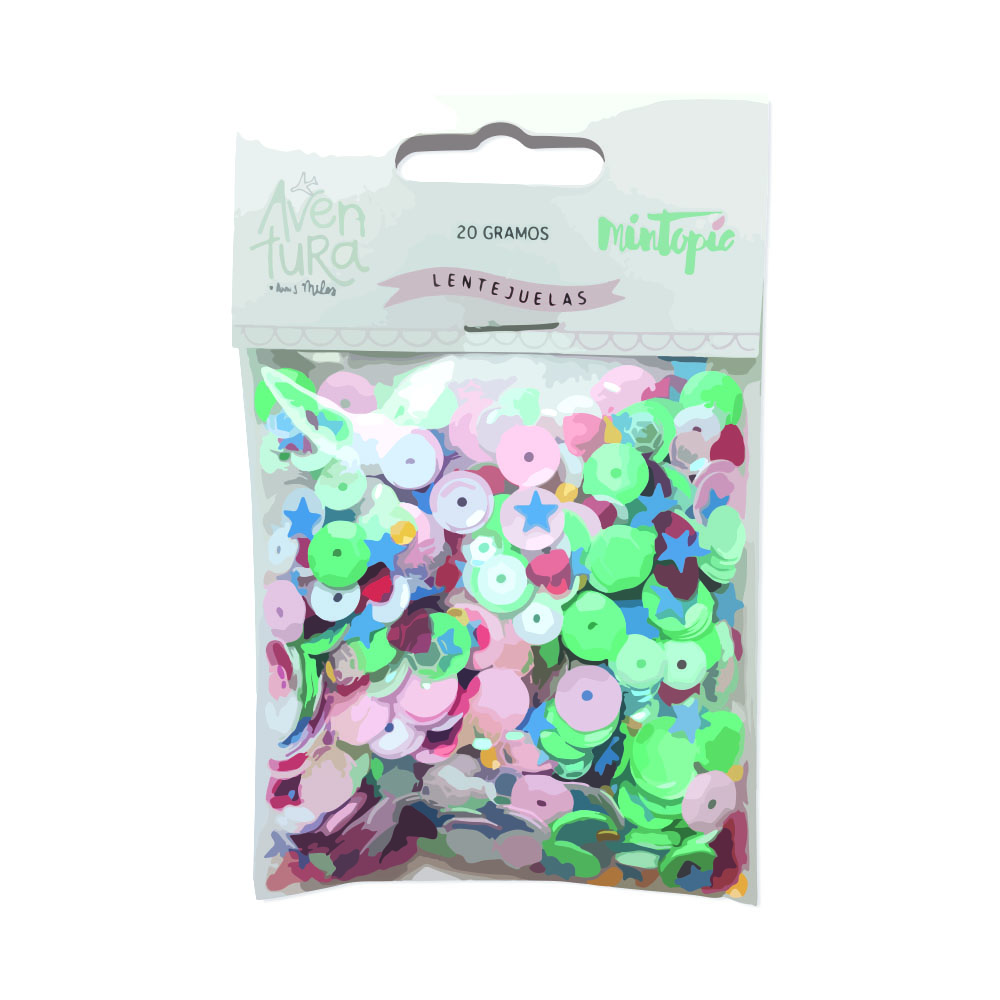 Pacote de lentejuelas coloridas redondas e estreladas