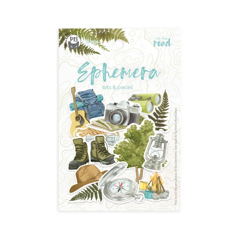 Embalagem de decorativos Ephemera com temas de natureza e aventura