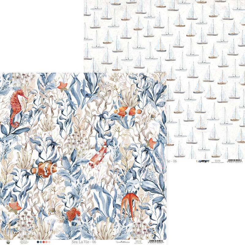 Folhas de papel decorativo com padrões de plantas aquáticas e velas