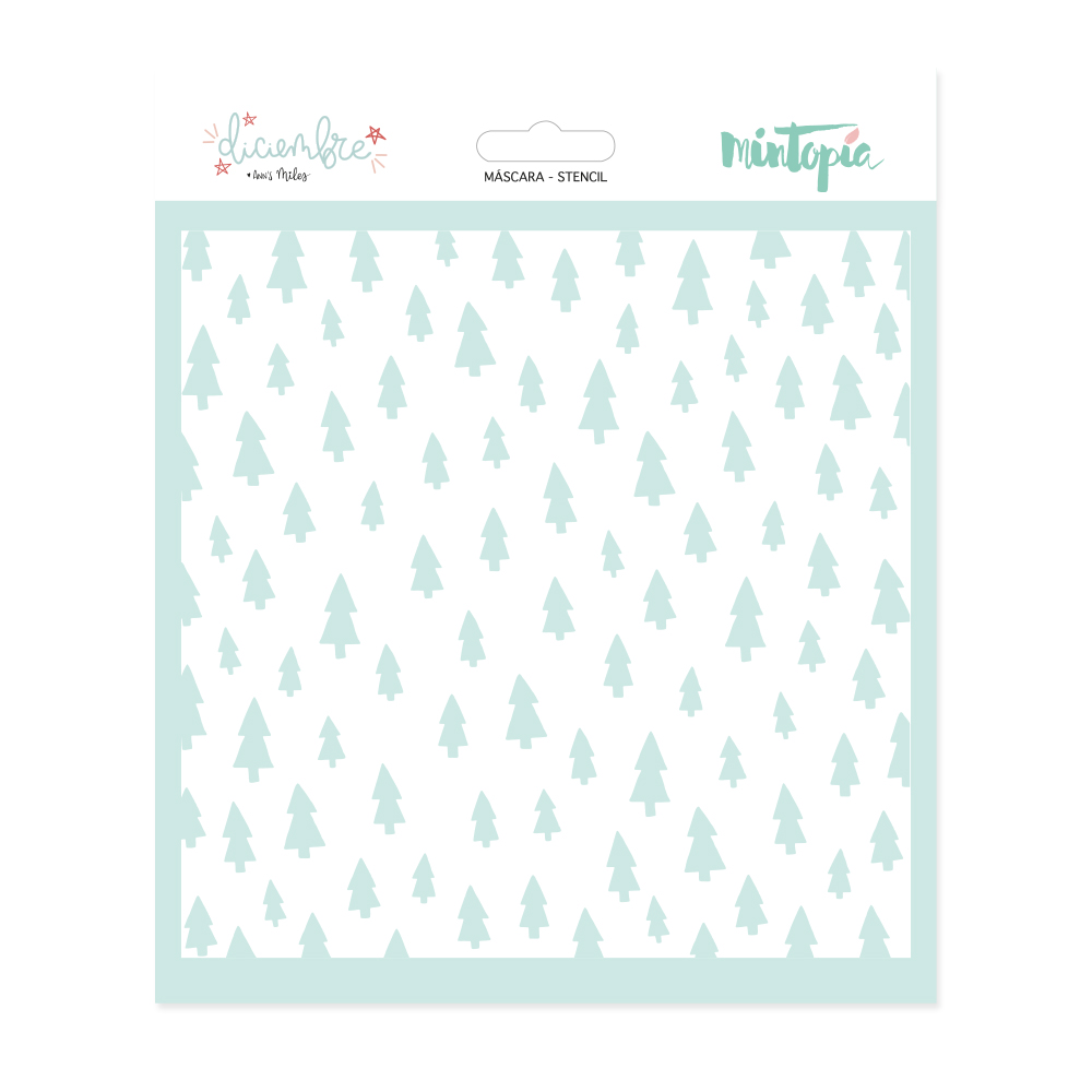 Stencil para máscara com padrão de árvores de Natal em azul claro