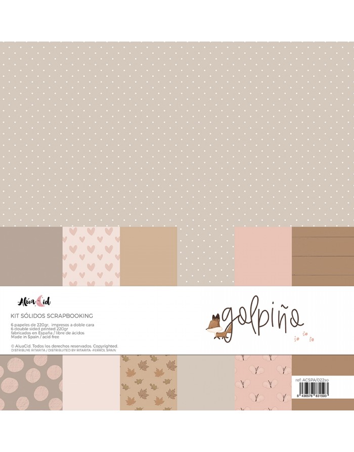 Kit de papéis para scrapbooking com padrões diversos em tons pastel e castanhos