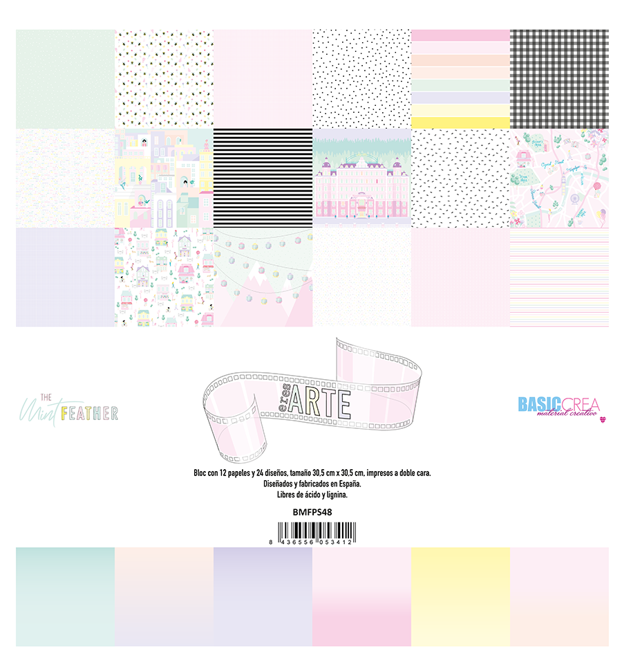 Papel decorativo com vários padrões coloridos em estilo pastel e infantil