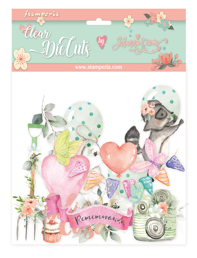Recortes acrílicos de coelho, guaxinim, balões, coração, borboletas, flores e câmara vintage com frase Remember
