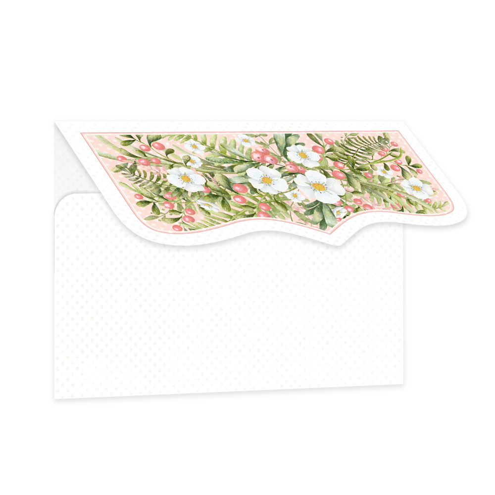 Envelope branco com aba decorada com padrão floral colorido