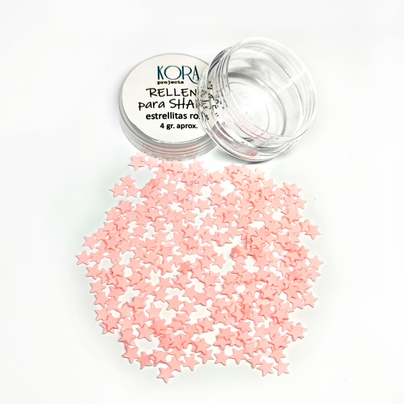 Frasco transparente com estrelas cor-de-rosa para unhas sobre fundo branco
