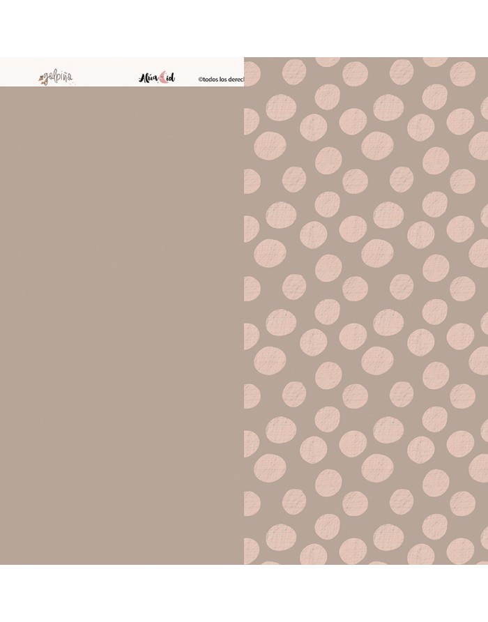 Fundo castanho claro com padrão de bolinhas bege e faixa branca com texto e logos no topo