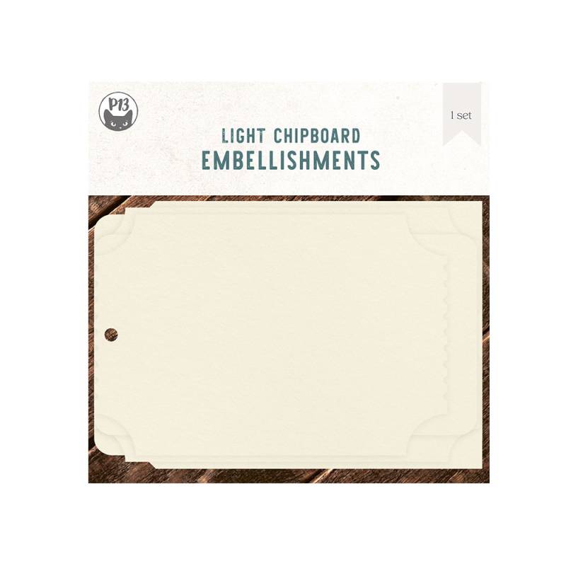 embellishments chipboard leve retangular creme com cantos decorativos