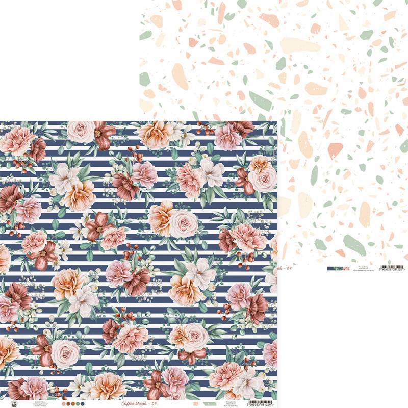 Papel decorativo com flores sobre riscas e padrão de manchas