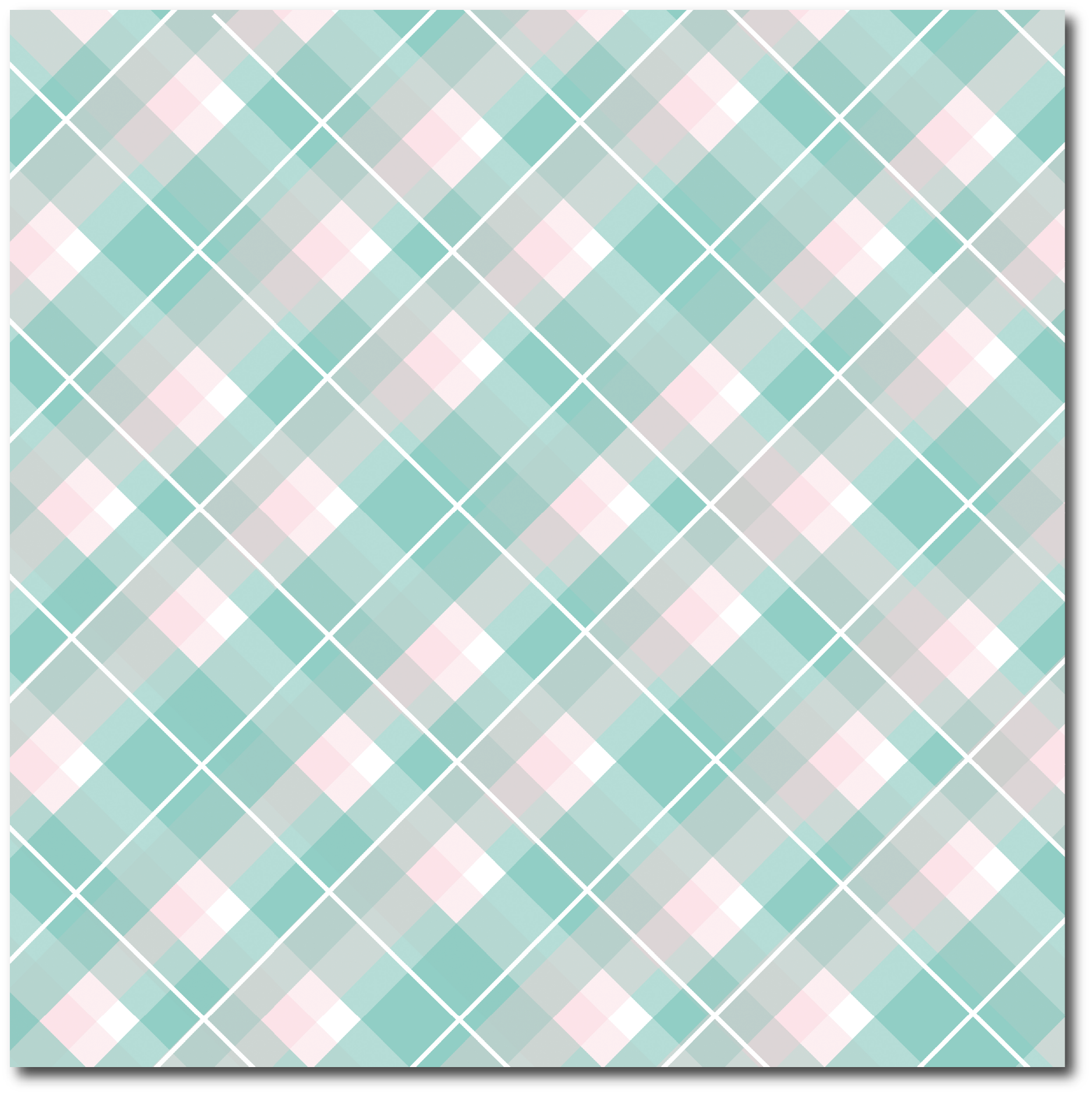 Padrão xadrez suave verde-água, branco e rosa