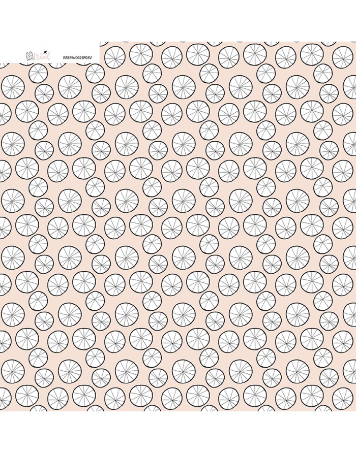 Papel de parede padrão de círculos brancos com linhas pretas num fundo rosa claro