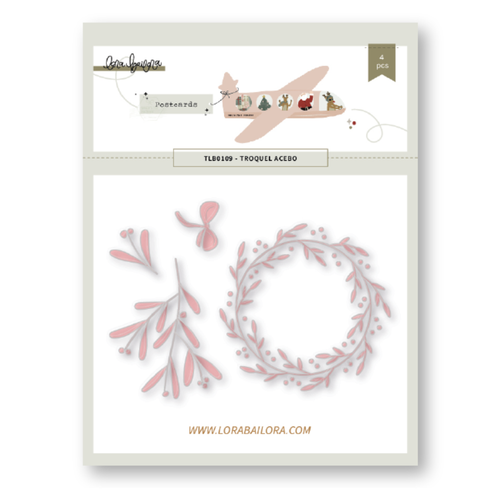 Conjunto de 4 troqueles de aço com formas de folhas rosa em embalagem branca da Lora Bailora