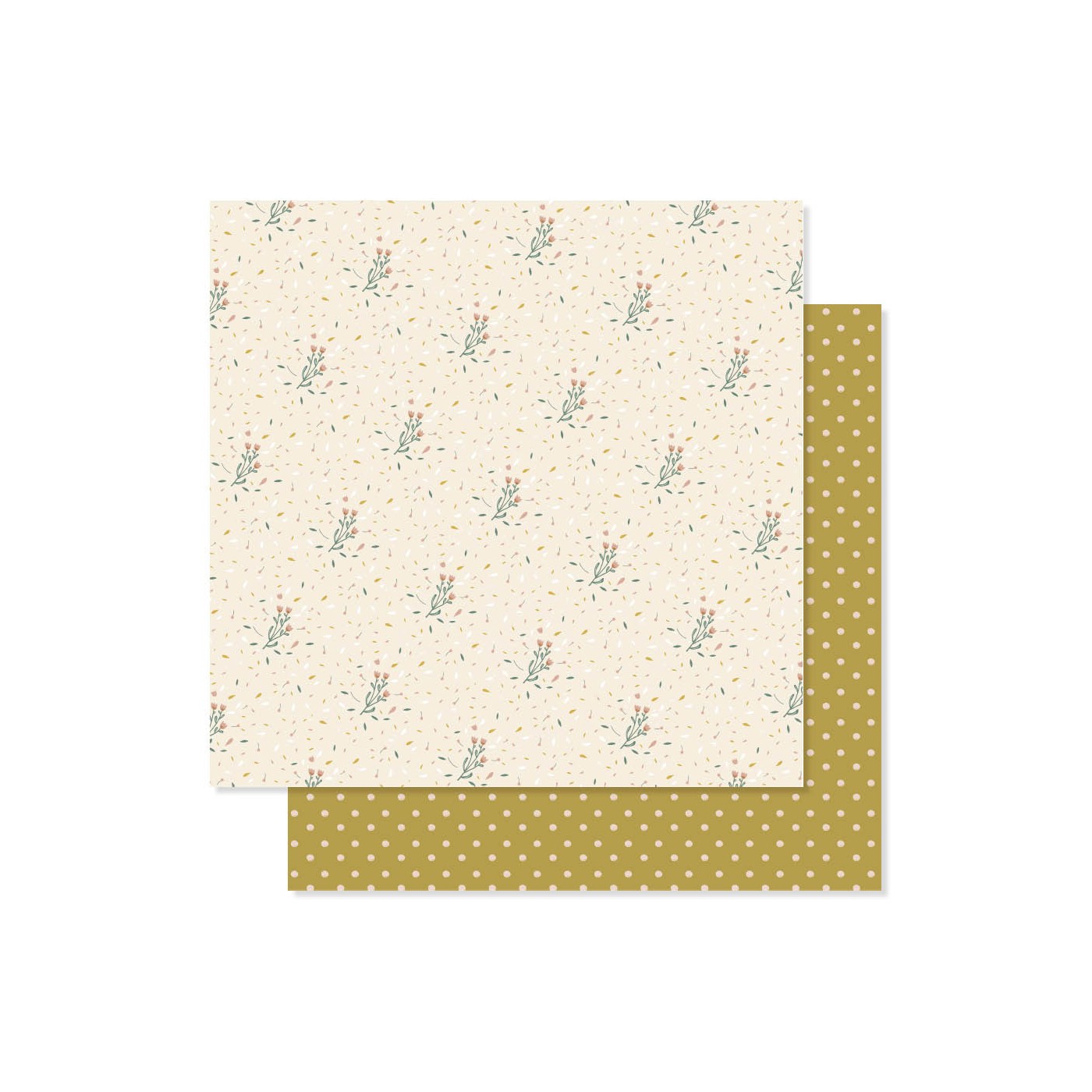 Papel decorativo dupla face com padrões de raminhos e pontos