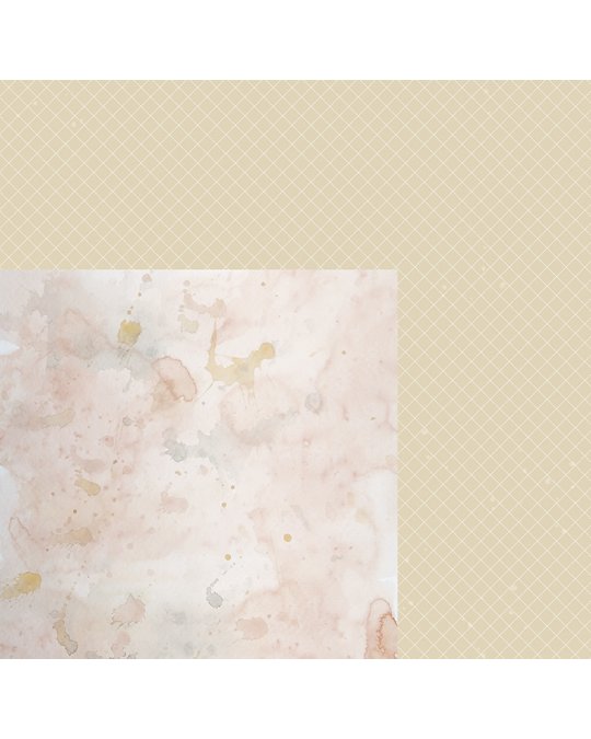 Papel de parede bege com padrão de losangos dourados e papel manchado em tons pastel