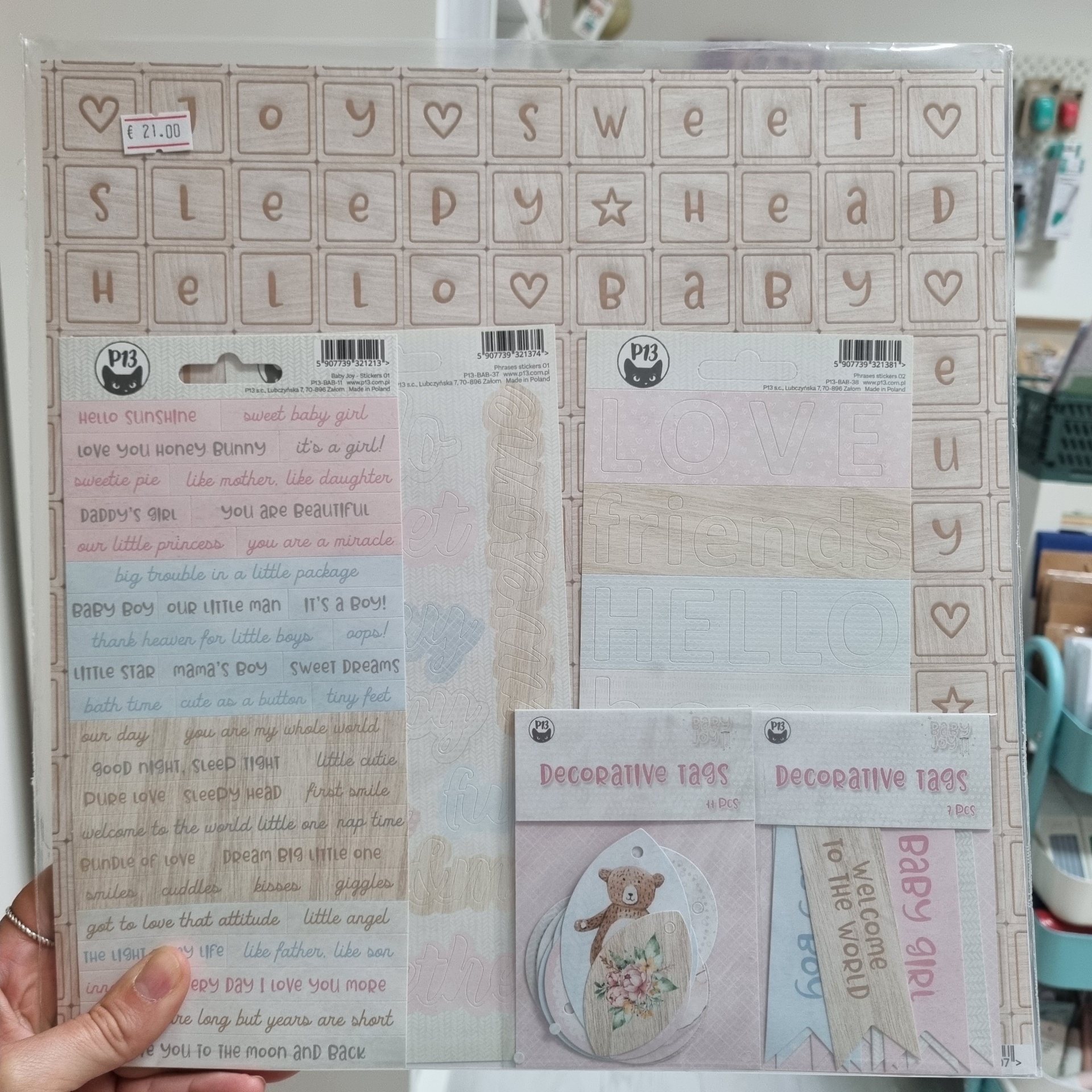 Autocolantes e etiquetas decorativas para bebés com frases em inglês e imagens de ursinho