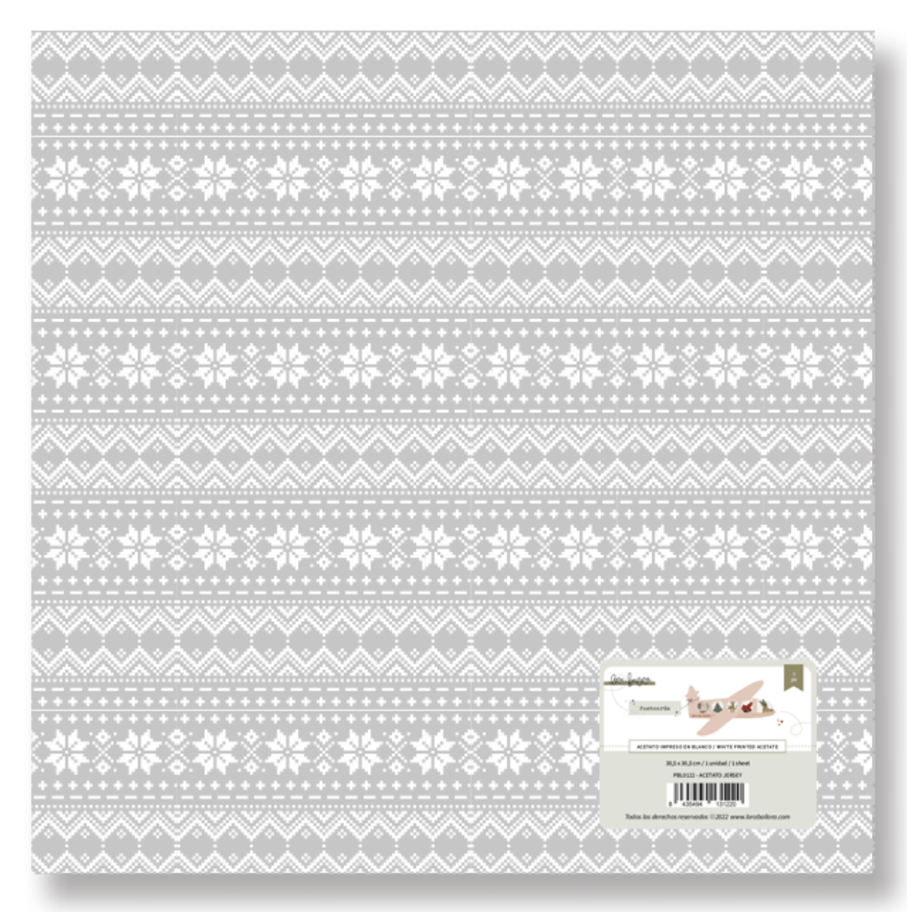 Papel de embrulho cinza claro com padrão branco e etiqueta com código de barras