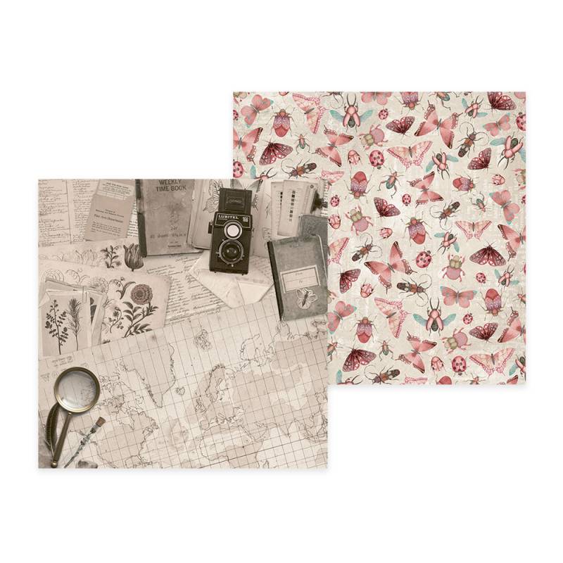 Papel decorativo com padrão vintage e papel decorativo com padrão de insetos coloridos