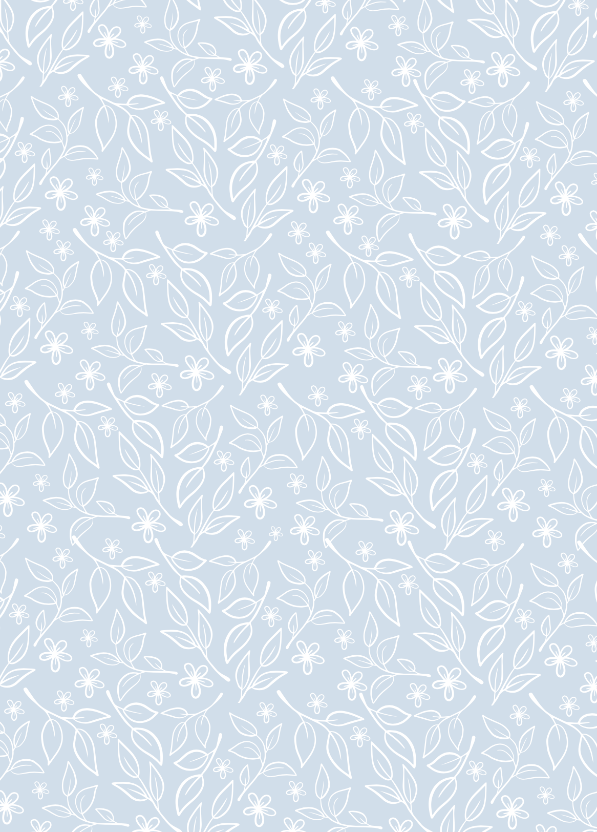 Papel de parede azul com padrão branco de folhas e flores