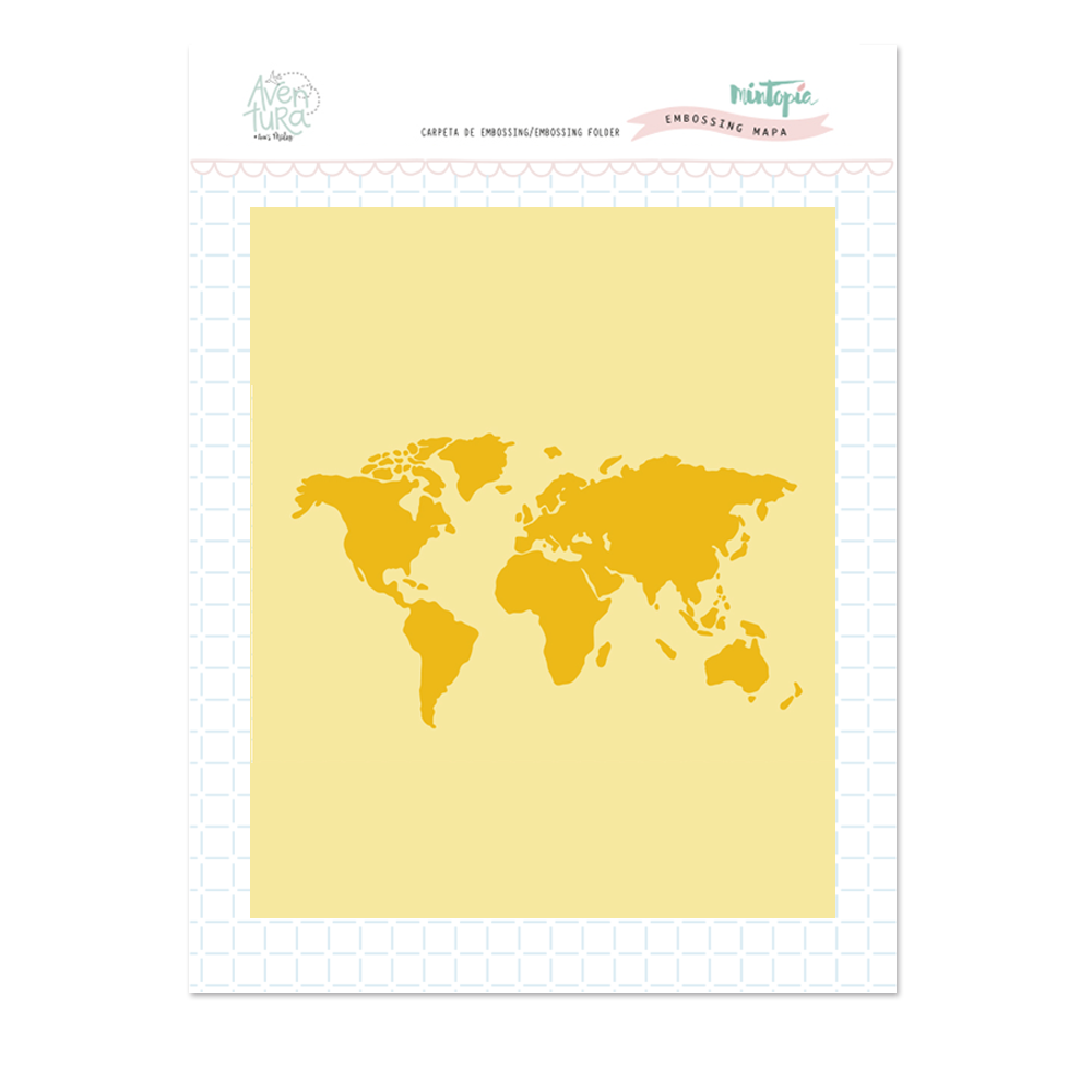 Papel decorativo para scrapbooking com mapa-múndi amarelo em fundo bege