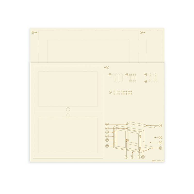 Desenho técnico de estrutura retangular com detalhes e anotações numéricas em papel bege