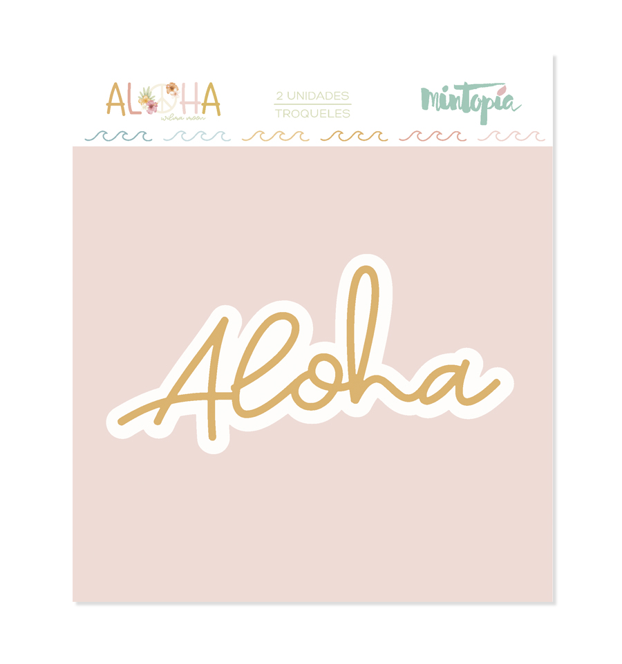 troquel de palavra 'Aloha' dourada em fundo branco