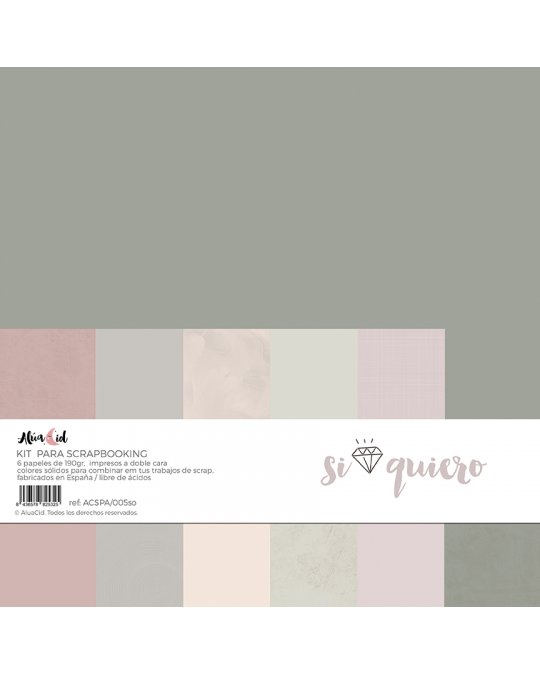 Kit para scrapbooking com 6 papéis coloridos em tons suaves