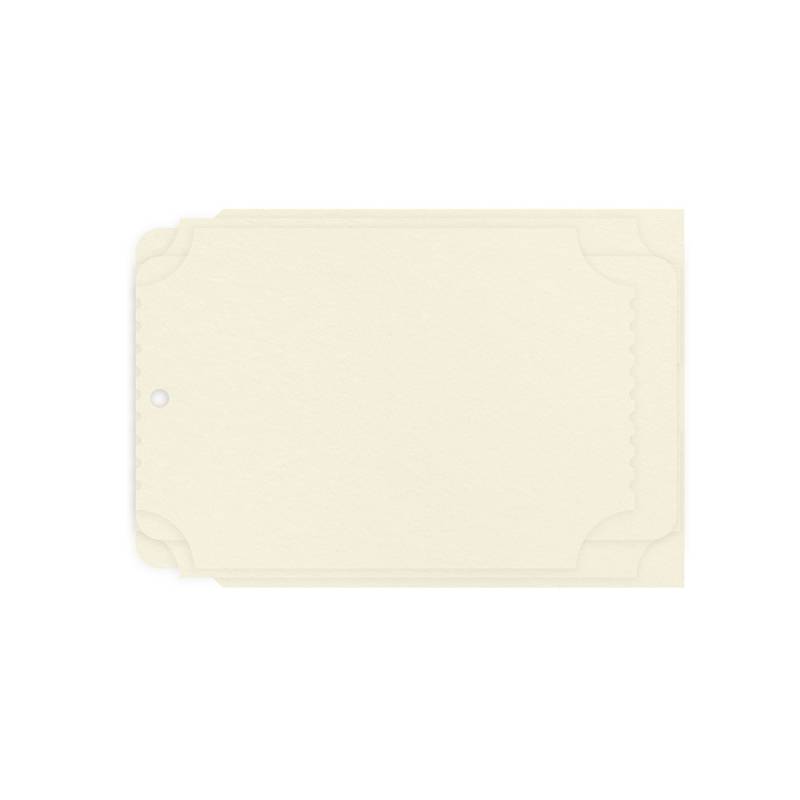 Etiqueta de papel bege com textura e recortes nas extremidades