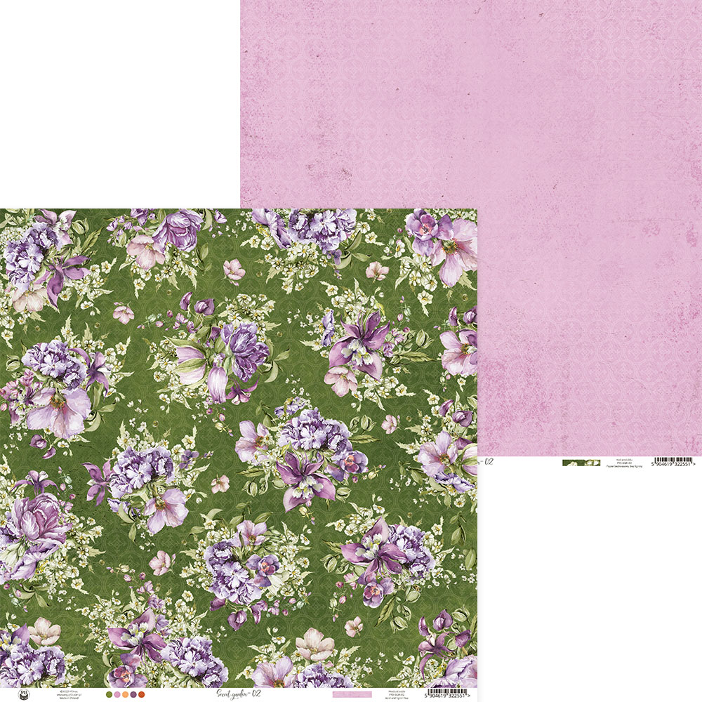 Papel de parede floral verde e lilás de um lado e rosa texturizado do outro lado