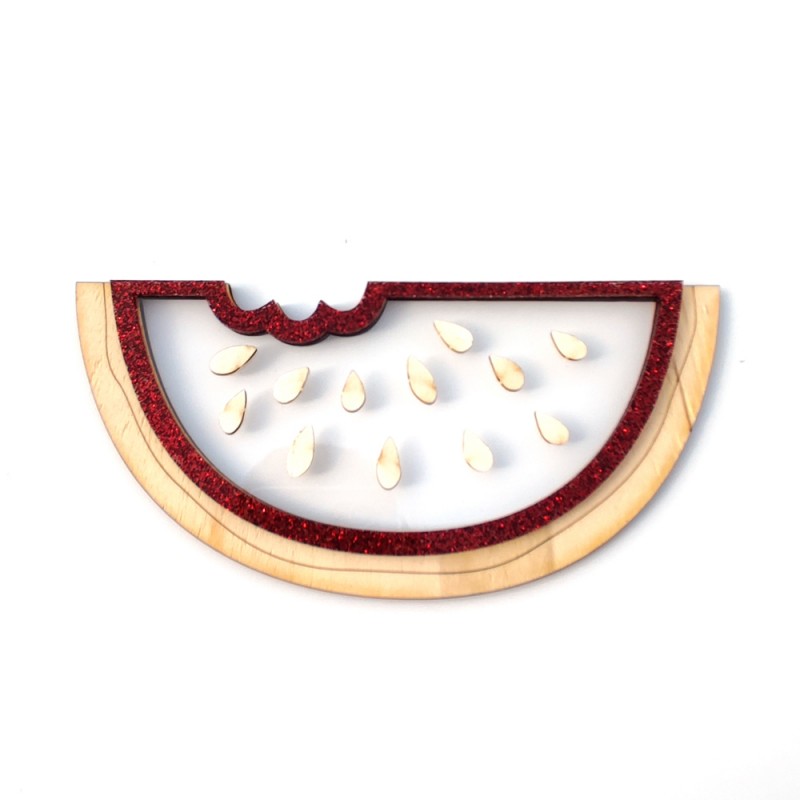 Decorativo em madeira forma de fatia de melancia com glitter